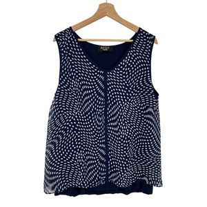 Red Coral Geometric Print Blue White Layered V-Neck Blouse